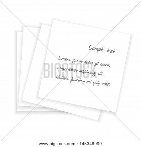 Pile of White Paper Notes on White Background. Vector illustration stationary theme. Template with place for Your text.