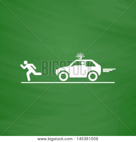 police Simple line vector button. Imitation draw with white chalk on blackboard. Flat Pictogram and School board background. Outine illustration icon
