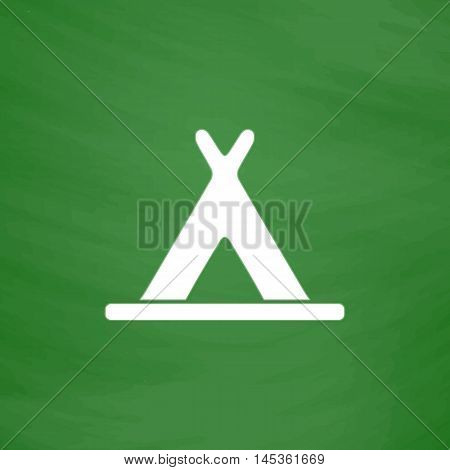 Wigwam Simple line vector button. Imitation draw with white chalk on blackboard. Flat Pictogram and School board background. Outine illustration icon