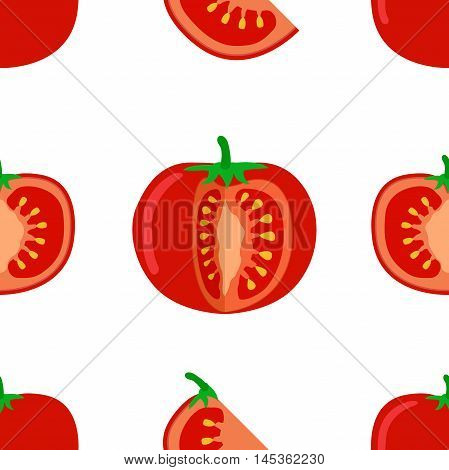 Tomato seamless pattern. Vector illustration of tomato and slices on a white background.