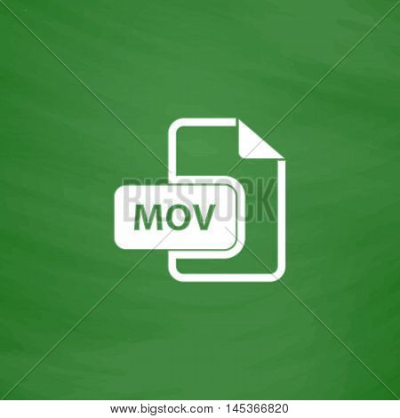 MOV Simple line vector button. Imitation draw with white chalk on blackboard. Flat Pictogram and School board background. Outine illustration icon