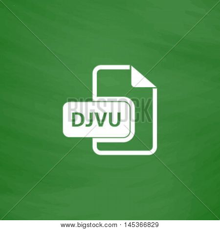 DJVU Simple line vector button. Imitation draw with white chalk on blackboard. Flat Pictogram and School board background. Outine illustration icon