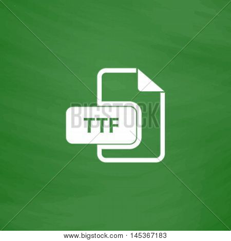 TTF Simple line vector button. Imitation draw with white chalk on blackboard. Flat Pictogram and School board background. Outine illustration icon
