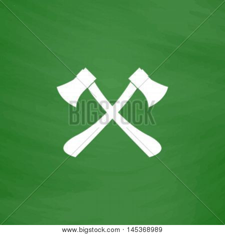 Two axes Simple line vector button. Imitation draw with white chalk on blackboard. Flat Pictogram and School board background. Outine illustration icon