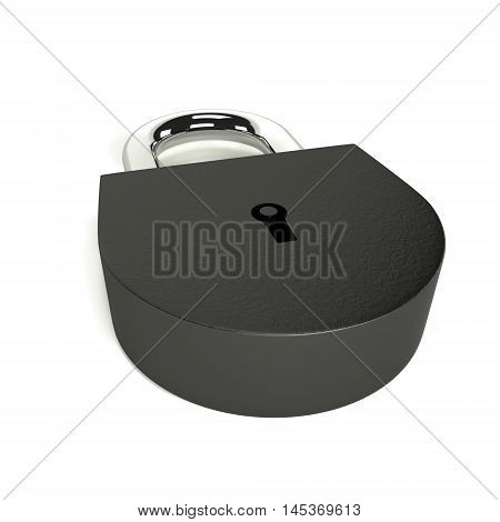 Padlock metallic with chromiuv lock shackle 3d render illustration isolated on white background