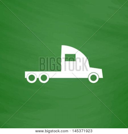 cargo truck Simple line vector button. Imitation draw with white chalk on blackboard. Flat Pictogram and School board background. Outine illustration icon
