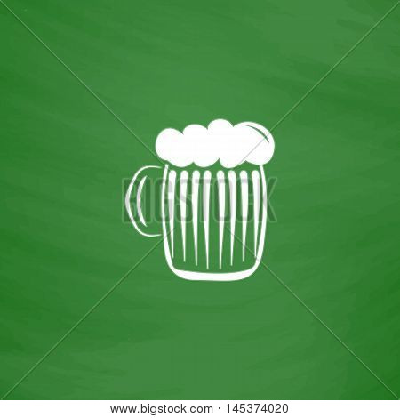foamy beer Simple line vector button. Imitation draw with white chalk on blackboard. Flat Pictogram and School board background. Outine illustration icon
