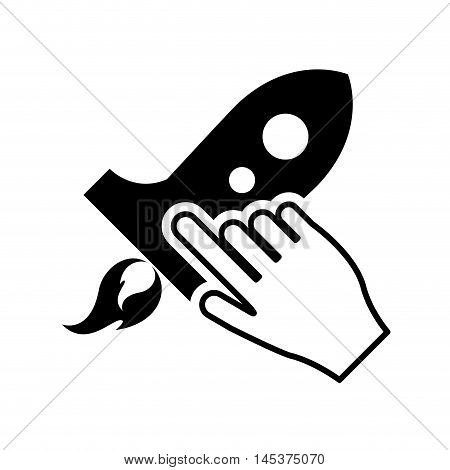 flat design rocket and hand pointer icon vector illustration