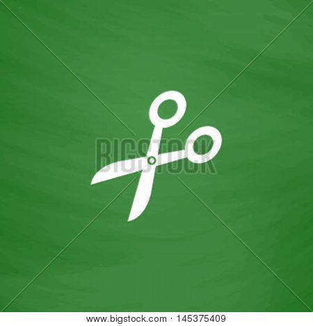 pruner Simple line vector button. Imitation draw with white chalk on blackboard. Flat Pictogram and School board background. Outine illustration icon