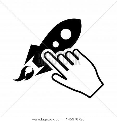flat design rocket and hand pointer icon vector illustration