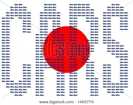 Voitures et drapeau japonais