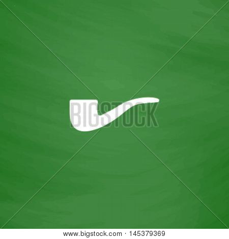 Tobacco pipe Simple line vector button. Imitation draw with white chalk on blackboard. Flat Pictogram and School board background. Outine illustration icon