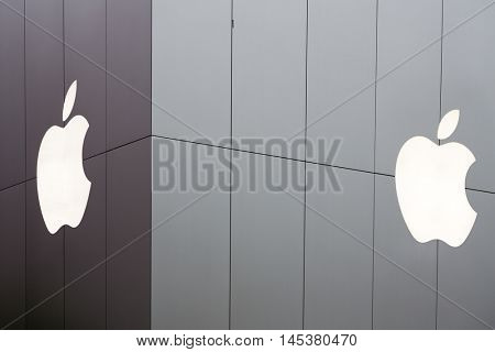 TOKYO, JAPAN - 24 JUNE 2016: The iconic Apple logo on the Tokyo Apple store in Ginza. Apple stores are preparing for the launch of the new iPhone 7 on 7th September 2016