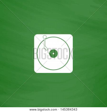 vinyl Simple line vector button. Imitation draw with white chalk on blackboard. Flat Pictogram and School board background. Outine illustration icon