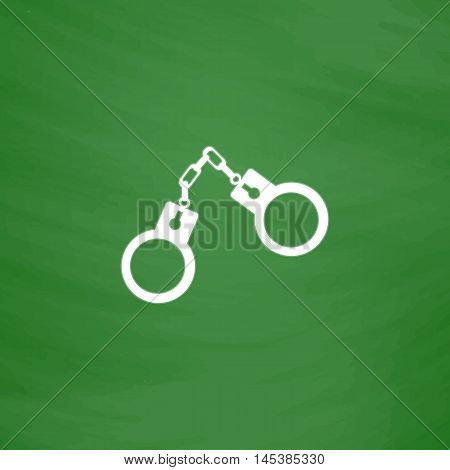 Handcuffs Simple line vector button. Imitation draw with white chalk on blackboard. Flat Pictogram and School board background. Outine illustration icon