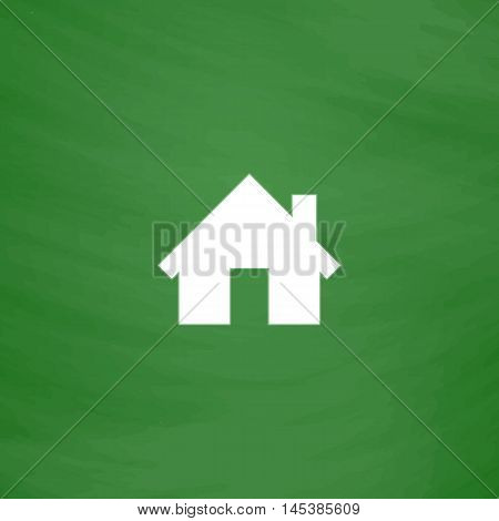 Home Simple line vector button. Imitation draw with white chalk on blackboard. Flat Pictogram and School board background. Outine illustration icon