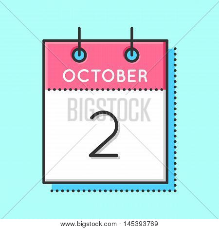 Vector Calendar Icon. Flat and thin line vector illustration. Calendar sheet on light blue background. October 2th