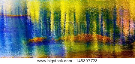 Blue Yellow Pink Spring Colors Water Reflection Abstract Wenatchee River Leavenworth Washington