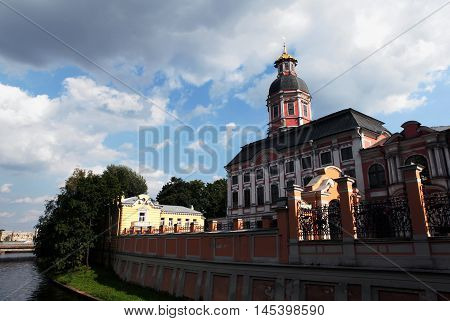 Saint Alexander Nevsky Lavra or Saint Alexander Nevsky Monastery. Church of the Annunciation.View summer in  Saint-Petersburg, Russia.