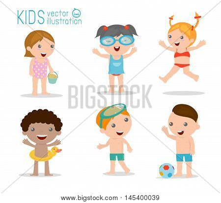 kids on the beach , kids playing outside, Vector Illustration.