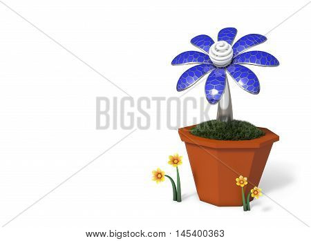 3D rendering Solar cells electric flower in a pot isolated on white background with copy space.