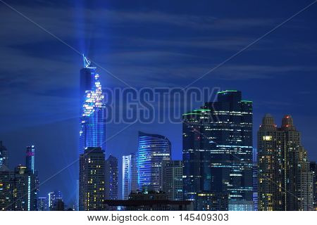 Mahanakorn Building with light up, the highest tower in Bangkok, Thailand.