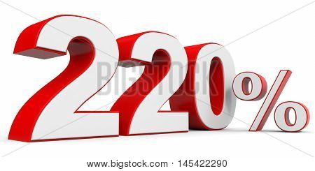 Discount 220 percent off on white background. 3D illustration.