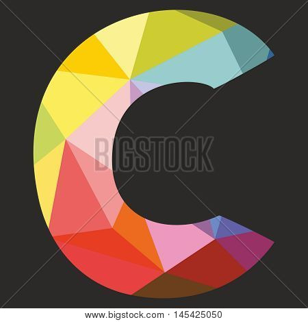 C vector low poly wrapping surface pastel colorful and white alphabet letter isolated on black background