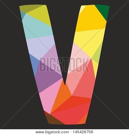 V vector low poly wrapping surface pastel colorful and white alphabet letter isolated on black background