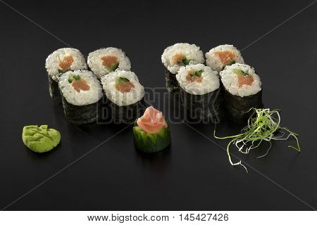 fresh made Japanese sushi rolls with tuna and cucambers