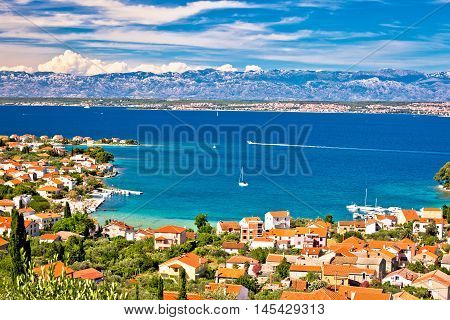 Island of Ugljan beach and coast aerial view Dalmatia Croatia