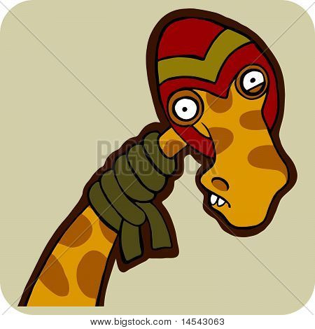 vector cartoon of winter giraffe