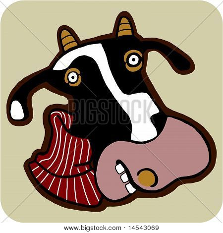 vector cartoon of winter cow