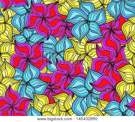 Beautiful colorful vector seamless pattern with bright tropical flowers