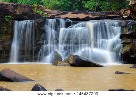 Orange Waterfall Of Thailand In Rainny Season