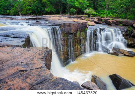 Orange Waterfall Of Thailand In Rainny Season