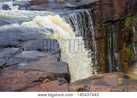 Orange Waterfall Of Thailand In Rainny Season