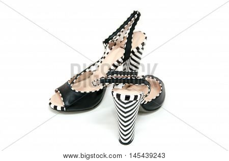 Multi-color Womens Leather Slingbacks With Striped Heels.