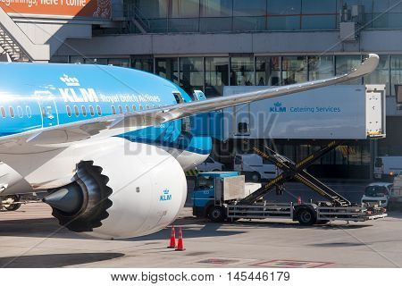 Amsterdam, The Netherlands - August 31, 2016: KLM Boeing 747 parked at Amsterdam's Schiphol airport, KLM's home airport.