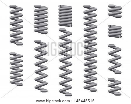 A collection of metal coil springs over a white background
