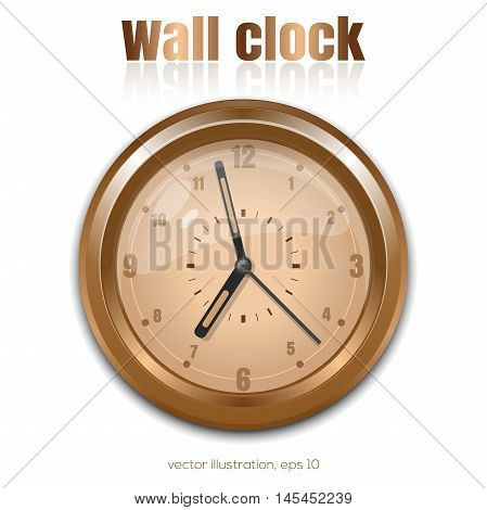 Gold wall clock on a white background. Vector illustration