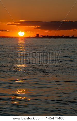 oil tankers at sunset in point roberts washington state usa