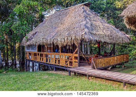 Eco Lodge Made From Bamboo Located In Cuyabeno Wildlife Reserve South America