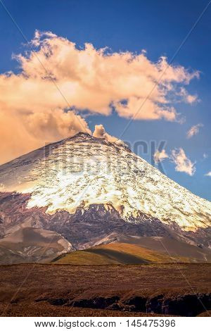 Amazing View With Gas Eruption Of Cotopaxi Volcano Ecuador South America