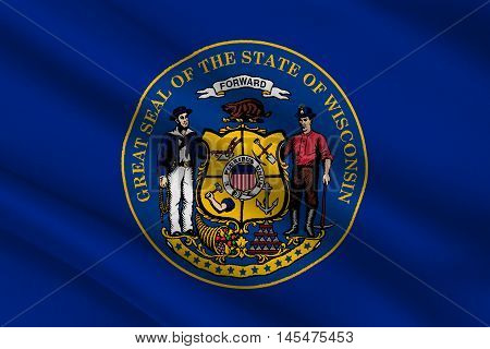Flag of Wisconsin in the north-central United States. 3D illustration