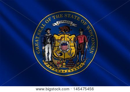 Flag of Wisconsin in the north-central United States. 3D illustration