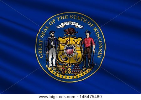 Flag of Wisconsin in the north-central United States. 3D illustration