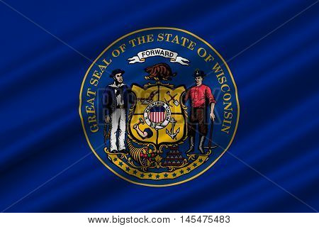 Flag of Wisconsin in the north-central United States. 3D illustration