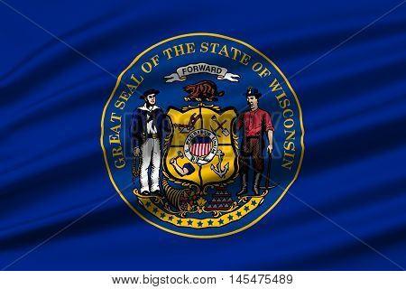 Flag of Wisconsin in the north-central United States. 3D illustration