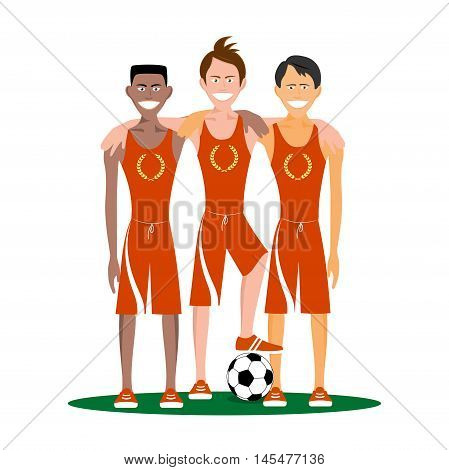 On the image it is presented team of cheerful football players